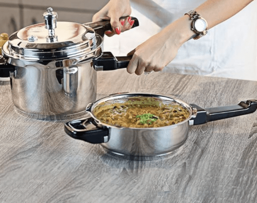 Vinod Sandwich Bottom Stainless Steel Pressure Cooker Combo Set of 2 with common Lid | 3.5 Litre and 5 Litre | Induction and Gas Base | ISI and CE Certified | 2 Year Warranty - Image 2